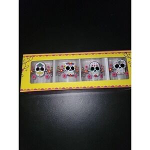 Sugar Skulls Double Old Fashioned Glasses Set Of 4 New in Box